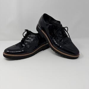 Franco Sarto Black Patent Leather-Look Lug Sole Oxfords Women's 9.5